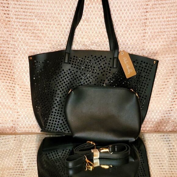 Pink Haley Black Mesh tote bag with a matching crossbody bag - Picture 13 of 16